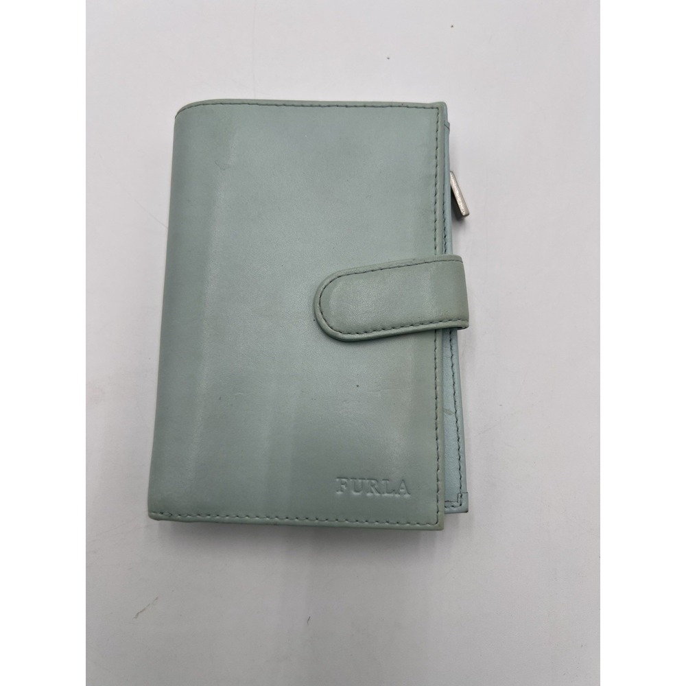 Furla Mint Green Leather Wallet Compact Bifold Snap Coin Purse Italy
